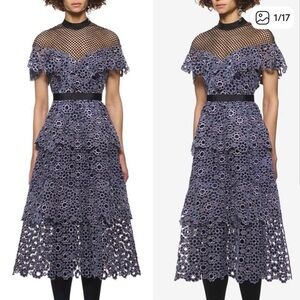 Self-Portrait Black and Purple Lace Midi Dress